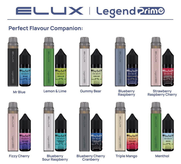 Elux Legend Prime 5000 Refillable Pod Vape Kit + Free Nic salts - Box Of 5