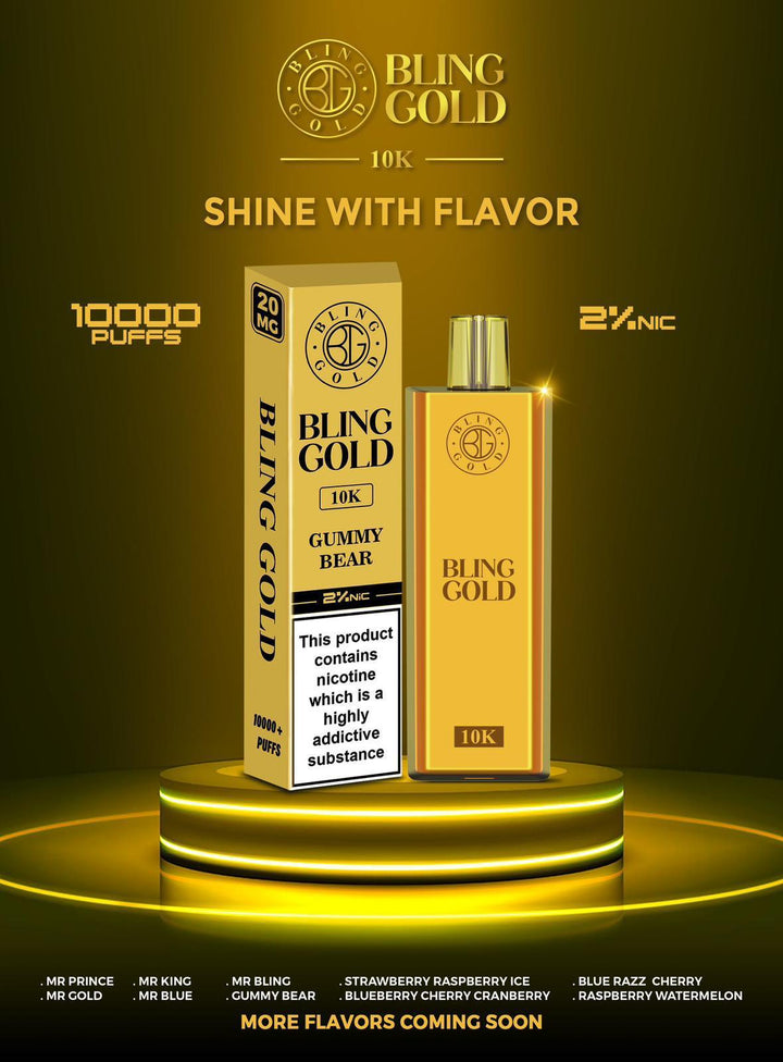 Gold Bling 10000 Disposable Vape Puff Pod Bar Box of 10 - Vapeareawholesale